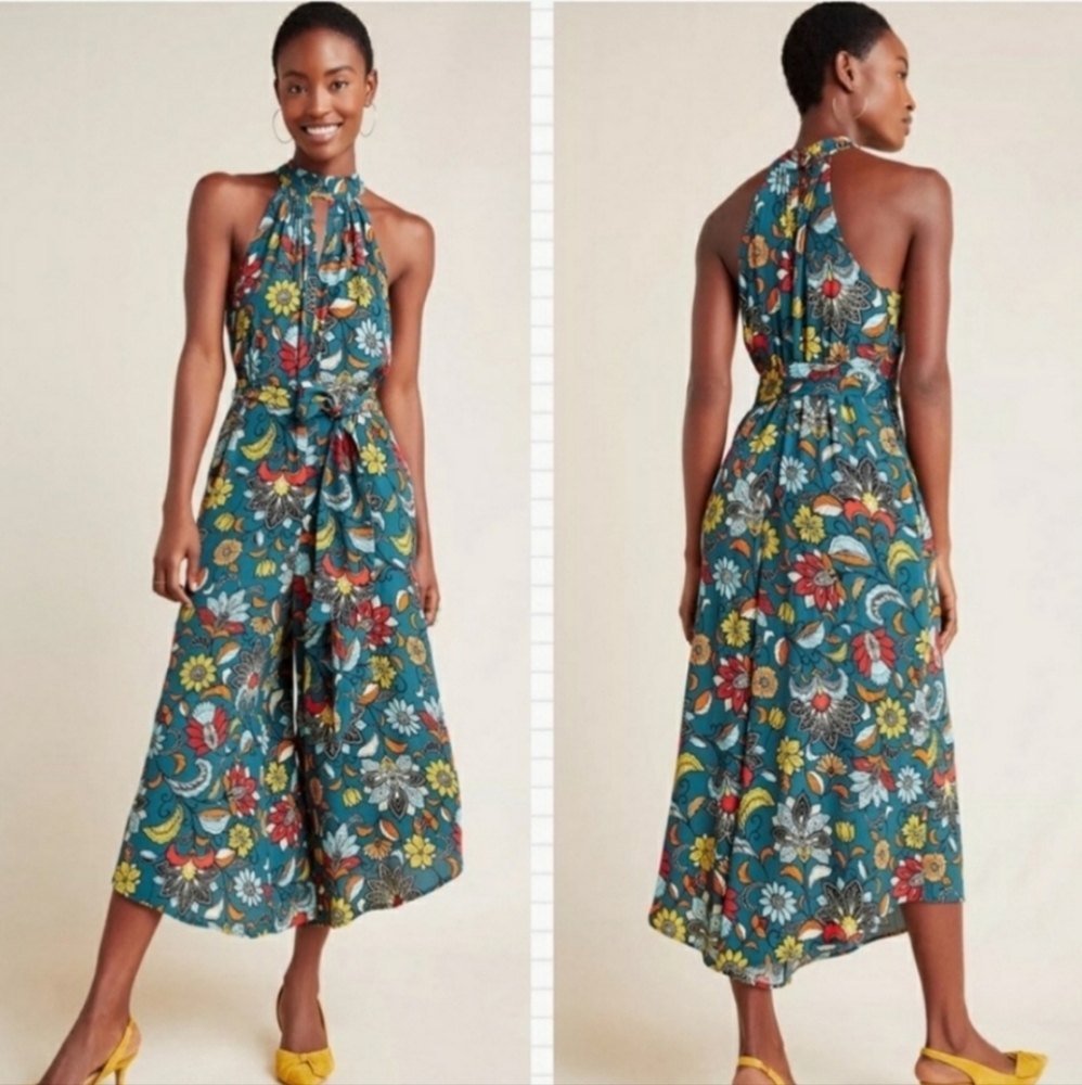 Anthropologie Geneva Halter Wide Leg Jumpsuit SzM